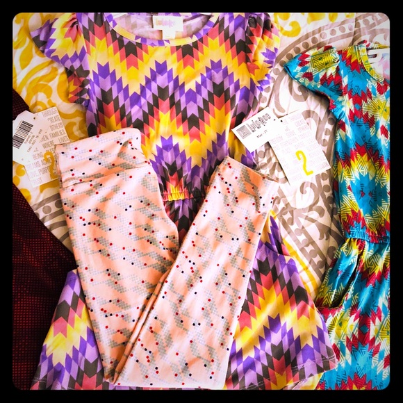 LuLaRoe Other - LulaRoe NWT Girls Mae 2 dress S/M leggings bundle
